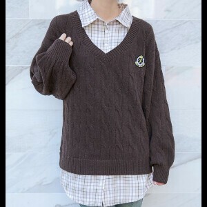 《ドッキング風レイヤード》レディース　ケーブルニット　チュニック　トップス　秋冬