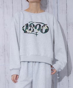 《カモフラロゴ×オフショルゆるシルエット》裏毛　クルーネックスウェット　ラバープリント　春秋冬