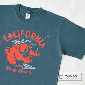 ユニセックス・プリントTシャツ　"カリフォルニアベアー"　ピーコックブルー　半袖 Tシャツ