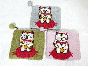 化妆包 招财猫 毛毡 3件每组