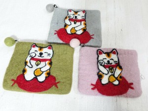 化妆包 招财猫 毛毡 3件每组