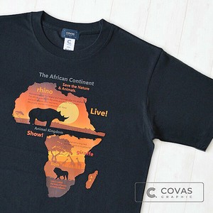 ユニセックス・プリントTシャツ　"アフリカの太陽"　ブラック　半袖 Tシャツ