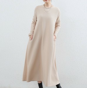ワンピース 長袖 秋冬 ラウンドネック 無地  ゆったり  快適 レディース ファッション MBQ3455