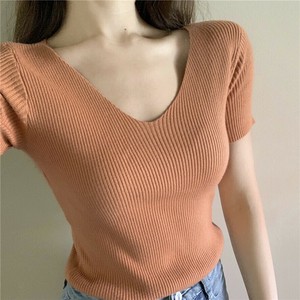 Tシャツ 半袖 Vネック 無地 快適 レディース ファッション MBQ3458