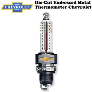 ダイカット エンボス メタル サーモメーター PLUG CHEVROLET 【シボレー 温度計】