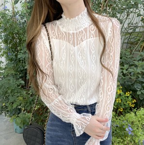 シャツ 長袖 ハーフネック レース 秋冬 無地 快適 レディース ファッション MBQ3466