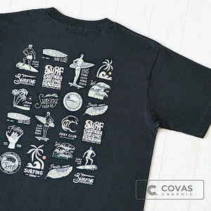 ユニセックス・プリントTシャツ　"サーフUSA"　ブラック　半袖 Tシャツ