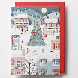 クリスマスカード ★アートファイル社の人気商品 ■外国の雪の中のクリスマスの街並み