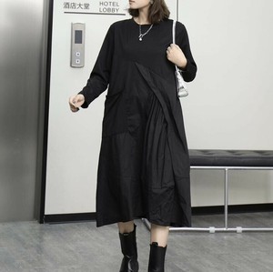 u29346トップス レディース ロングワンピース 無地 2色 カジュアル 長袖 欧米風 2025秋新作
