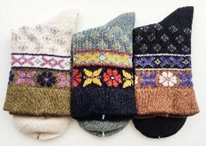 短袜 棉 圆领 有机 花卉图案 秋冬新品