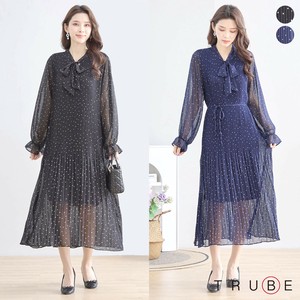【2025新作】【L~LL】ボウタイリボン付きピンドット柄シフォンワンピース　(N82-066A) (7号店) FM7