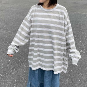 即納【2025新作】マルチボーダーロンT　配色　ビッグTシャツ　ワイド　体型カバー　ゆったり　大きめ