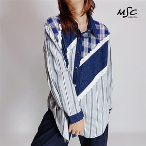 Button Shirt/Blouse Stripe Check Switching