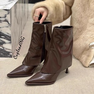 【新色追加】早い者勝ち ショートブーツ ピンヒール パンプス ポインテッドトゥ 秋冬 サドルブーツ