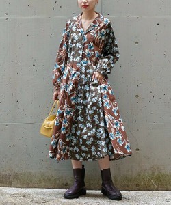 【2025秋冬新作】花柄ワンピース ロング丈 長袖 ウエストゴム 綿100％ レディース