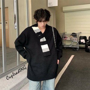 シーズン商品 INSスタイル オリジナル カップル服 カーフスタートルセーター ゆったりする Vネック 上着