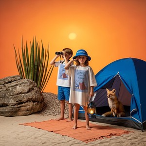 Camping in the YIKES　ブルー　スタンダードシルエット Tシャツ WH