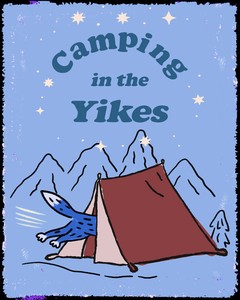 Camping in the YIKES　ブルー　スタンダードシルエット Tシャツ BK