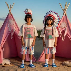 Camping in the YIKES　ピンク　スタンダードシルエット Tシャツ WH