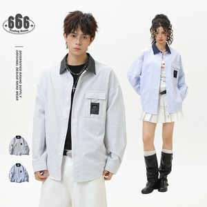 P23320 2025秋新作 日系 レトロ デザイン カップル ストライプ シャツ メンズ 長袖