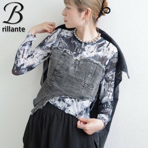 デニムトップコンビチュールトップス　メッシュT インナー2025新作aw　BRILLANTE東京 (201242.201243）