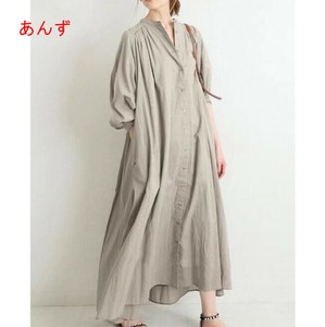 ワンピース 長袖 Vネック 無地 ゆったり 快適 レディース ファッション   MBQ3519