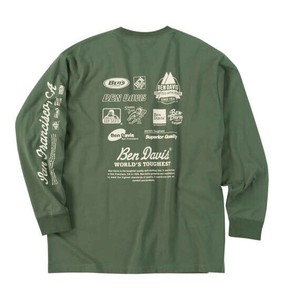 BEN DAVIS 大きいサイズ スポンサードプリント長袖Tシャツ グリーングレー