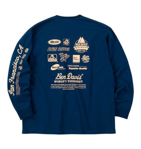 BEN DAVIS 大きいサイズ スポンサードプリント長袖Tシャツ コバルトブルー