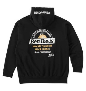 BEN DAVIS 大きいサイズ レーベル刺繍プルパーカー ブラック