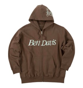 BEN DAVIS 大きいサイズ スラントロゴフルジップパーカー ブラウン
