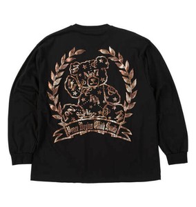 IN THE ATTIC 大きいサイズ ベアシルエット発泡箔プリント長袖Tシャツ ブラック