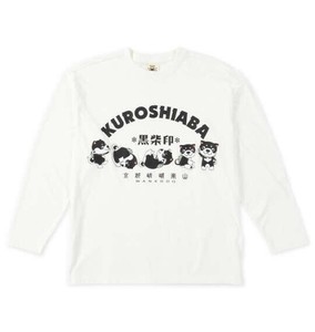 黒柴印和んこ堂 大きいサイズ 転がる和み柴っ子天竺長袖Tシャツ オフホワイト
