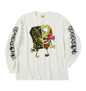 SPONGEBOB 大きいサイズ 天竺プリント長袖Tシャツ オフホワイト
