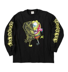 SPONGEBOB 大きいサイズ 天竺プリント長袖Tシャツ ブラック