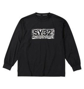 SY32 BY SWEET YEARS 大きいサイズ ハートパターンボックスロゴ長袖Tシャツ ブラック