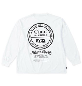 SY32 BY SWEET YEARS 大きいサイズ サークルロゴ長袖Tシャツ ホワイト