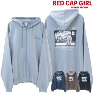 【2025AW新作】RED CAP GIRL 裏起毛 スノーウォッシュ加工 バックプリント フルジップ パーカー