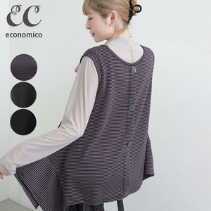 イレギュラーヘムボーダー バックボタン トップス　2025新作　Economico