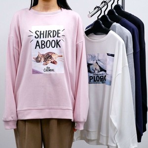 予約 売筋 裏毛 ボリューム袖トレーナー (猫転写プリント) スウェット トレーナー 裏毛トレーナー ネコ 猫