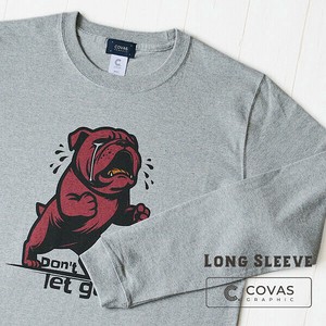 ユニセックス・長袖プリントTシャツ　"涙犬"　杢グレー　ロンT