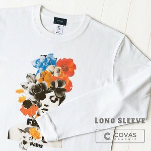 ユニセックス・長袖プリントTシャツ　"パリの花"　ホワイト　ロンT