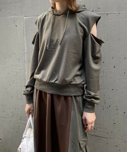 【2025秋冬新作】袖スリットパーカー フード付き フーディー 短丈 長袖 セットアップ可 レディース