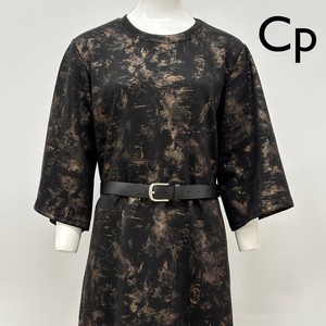 【イタリア製】Cp  ブロンズ箔ペイントプリント ワンピース / ベルト付き