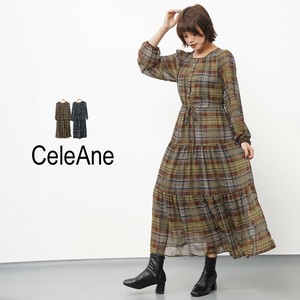 【新作】チェック柄シアーティアードワンピース　2色展開