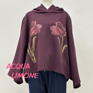 【イタリア製】フロント花柄プリント バックヘム ドルマンスリーブ デザインパーカー　AL