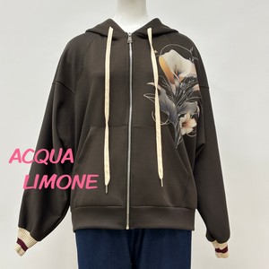 【イタリア製】フロント花柄プリント ドルマンスリーブ ジップアップパーカー　AL