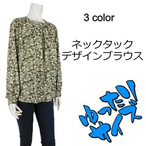 【2025秋冬新作】■3色展開■ネックタックデザインプリントブラウス★ゆったりサイズ