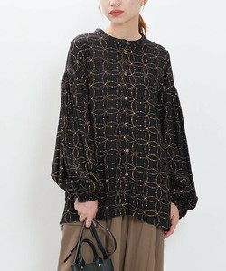 【2025秋冬新作】七宝柄グリッターブラウス シャツ 長袖 タック トップス レディース