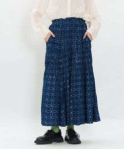 【2025秋冬新作】シャーリングスカート 七宝柄 グリッター ロング丈 ウエストゴム レディース