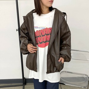 即納【2025新作】合成皮革フードブルゾン　ZIP　フード　ゆったり　ワイド　フェイクレザー　秋冬